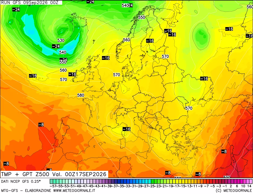 mappa 500 hPa Temp + GPT