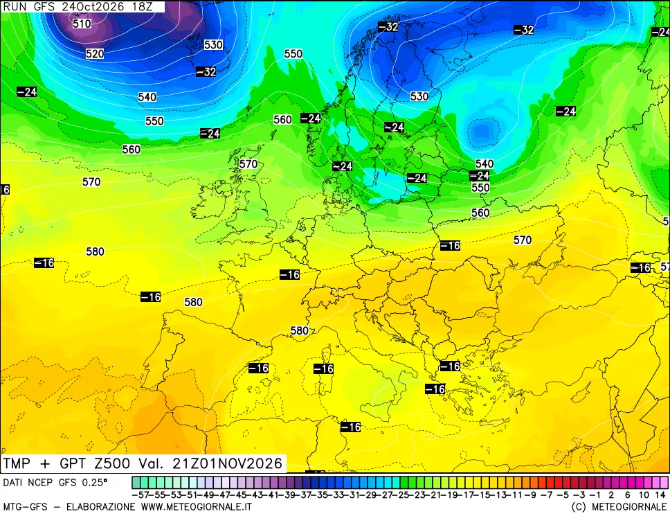 mappa 500 hPa Temp + GPT