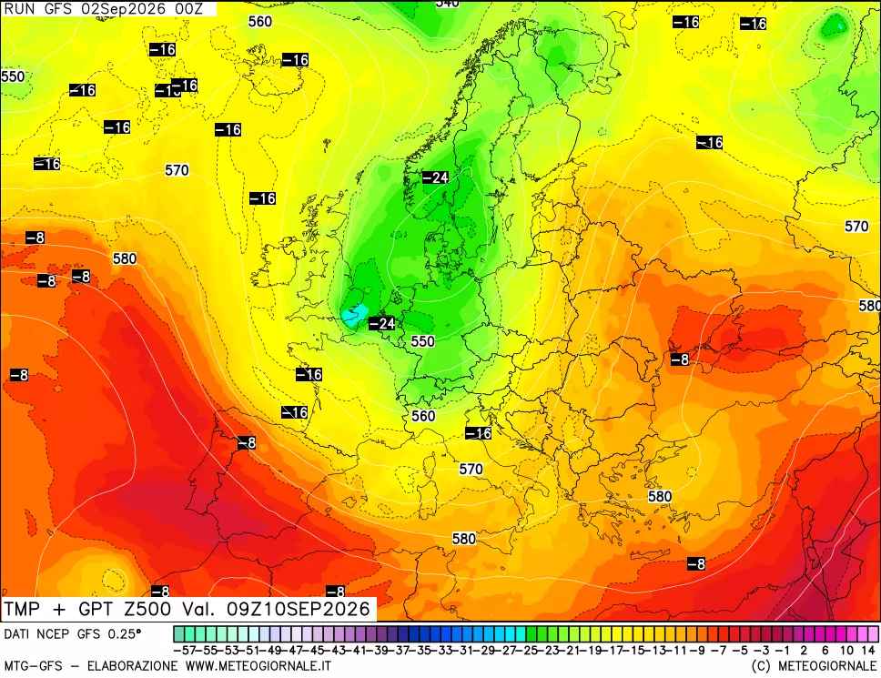 mappa 500 hPa Temp + GPT