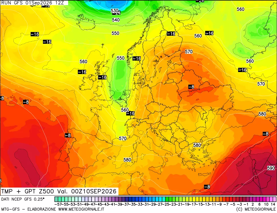 mappa 500 hPa Temp + GPT