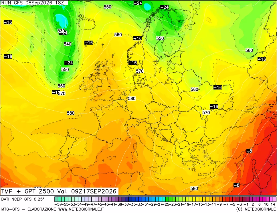 mappa 500 hPa Temp + GPT