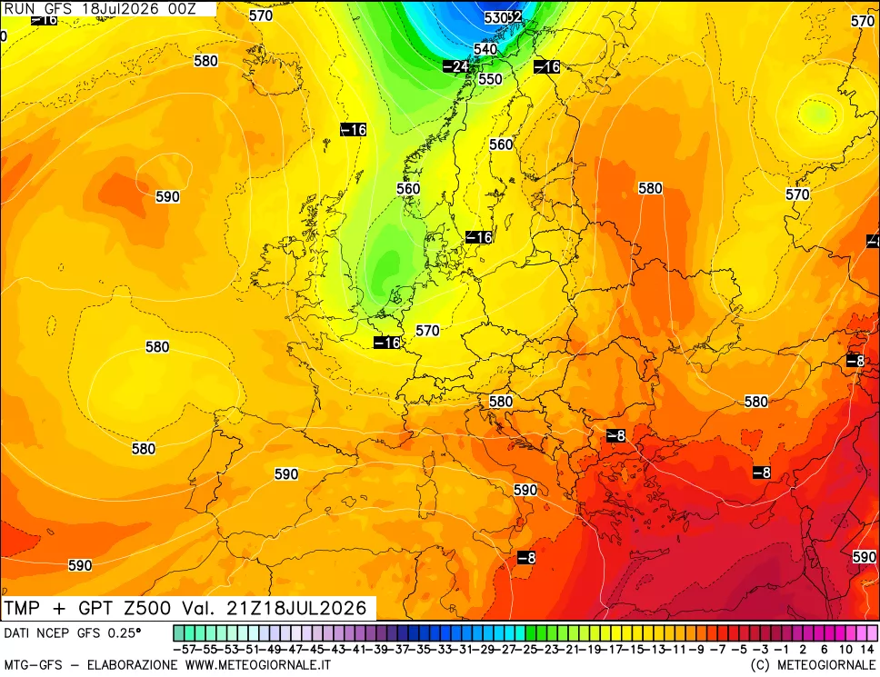 mappa 500 hPa Temp + GPT