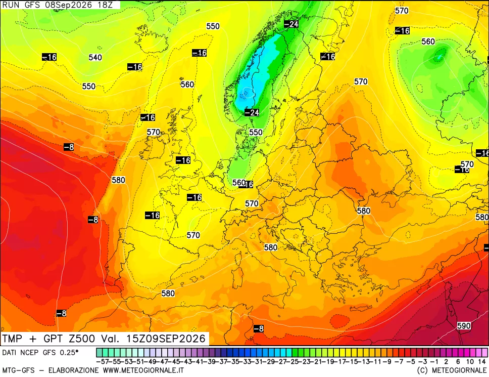 mappa 500 hPa Temp + GPT