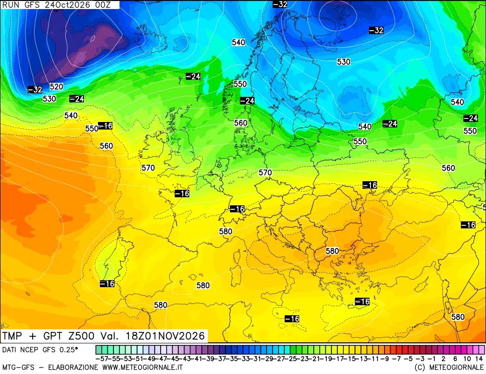 mappa 500 hPa Temp + GPT