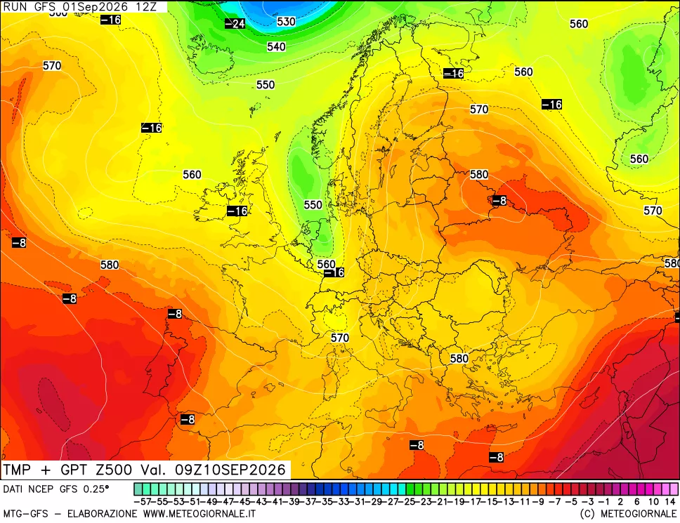 mappa 500 hPa Temp + GPT