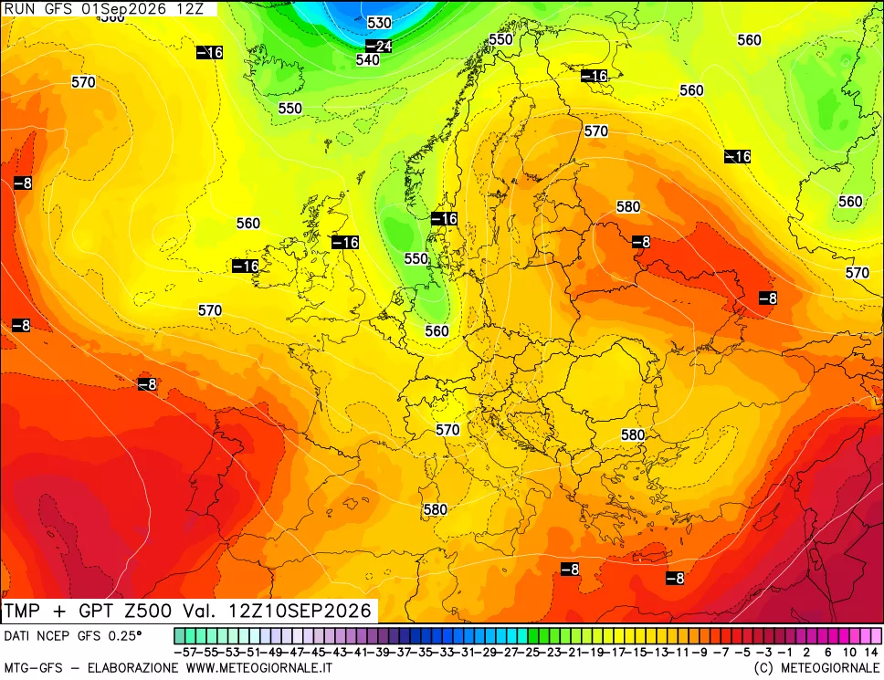 mappa 500 hPa Temp + GPT