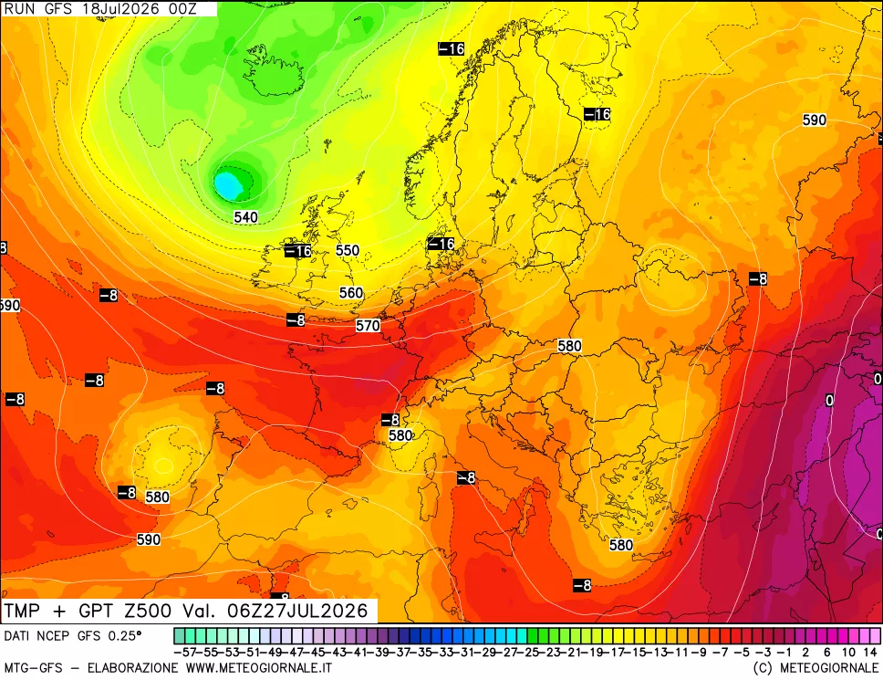 mappa 500 hPa Temp + GPT
