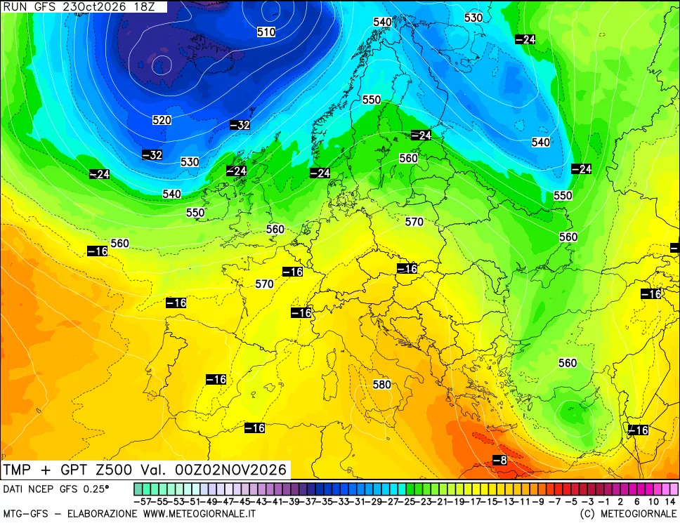 mappa 500 hPa Temp + GPT