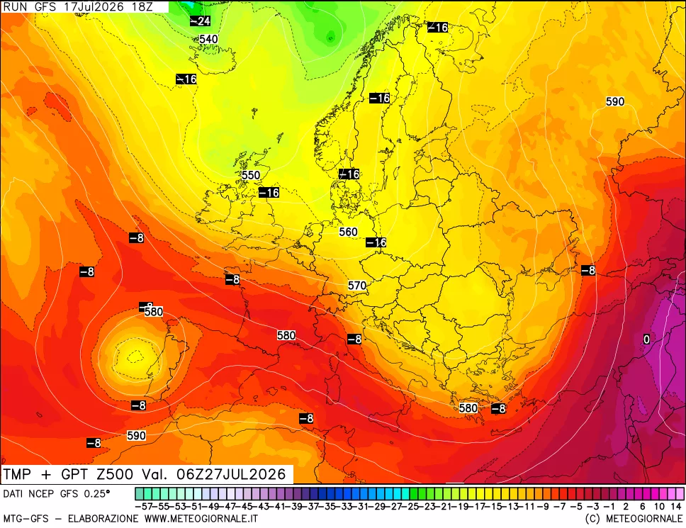 mappa 500 hPa Temp + GPT