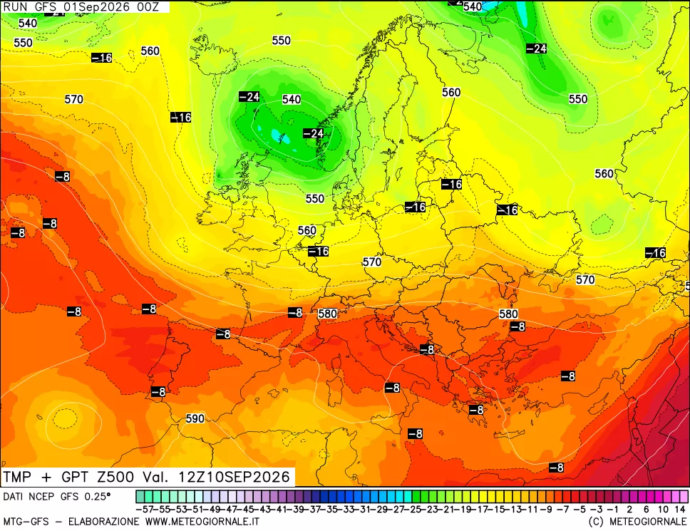 mappa 500 hPa Temp + GPT