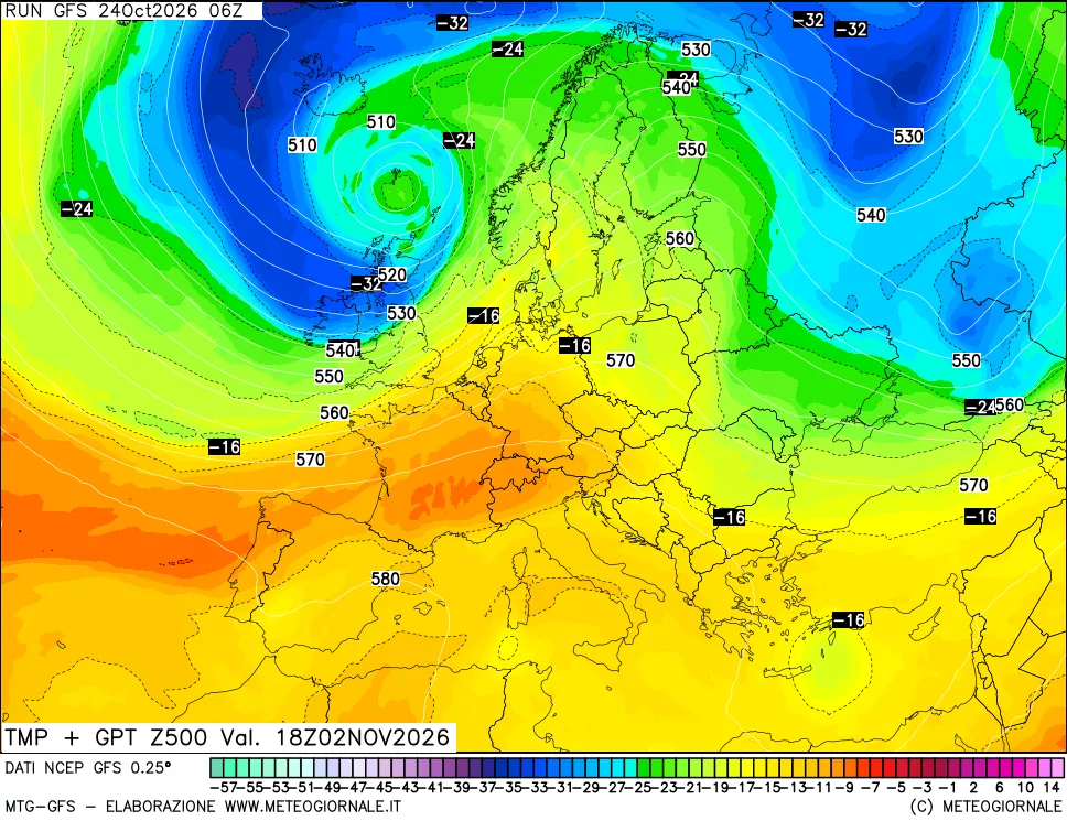 mappa 500 hPa Temp + GPT