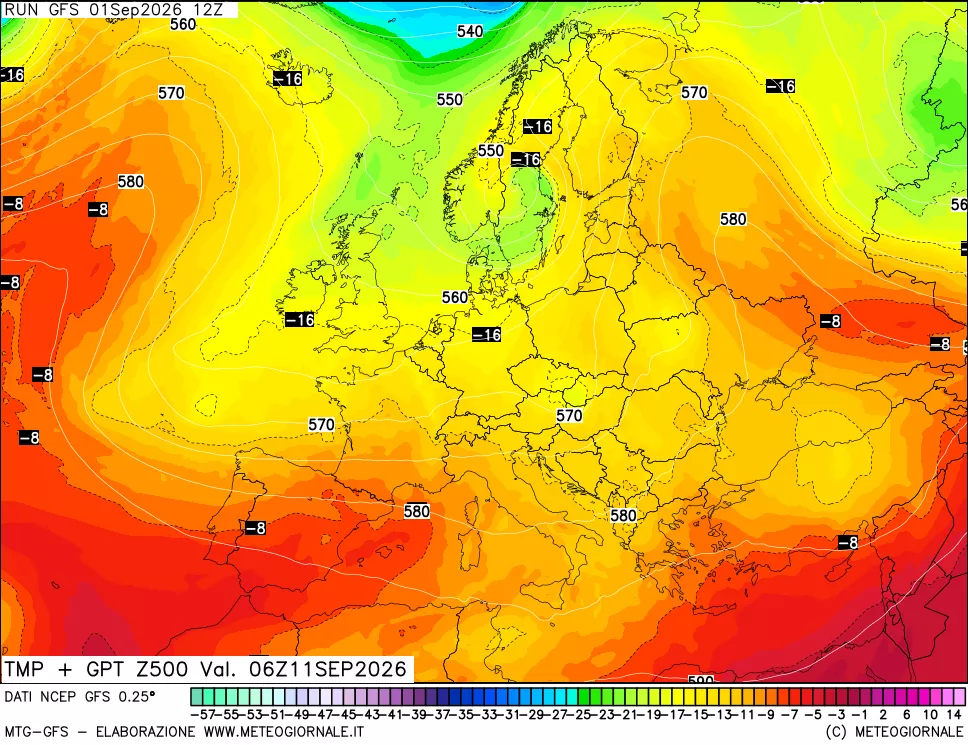 mappa 500 hPa Temp + GPT