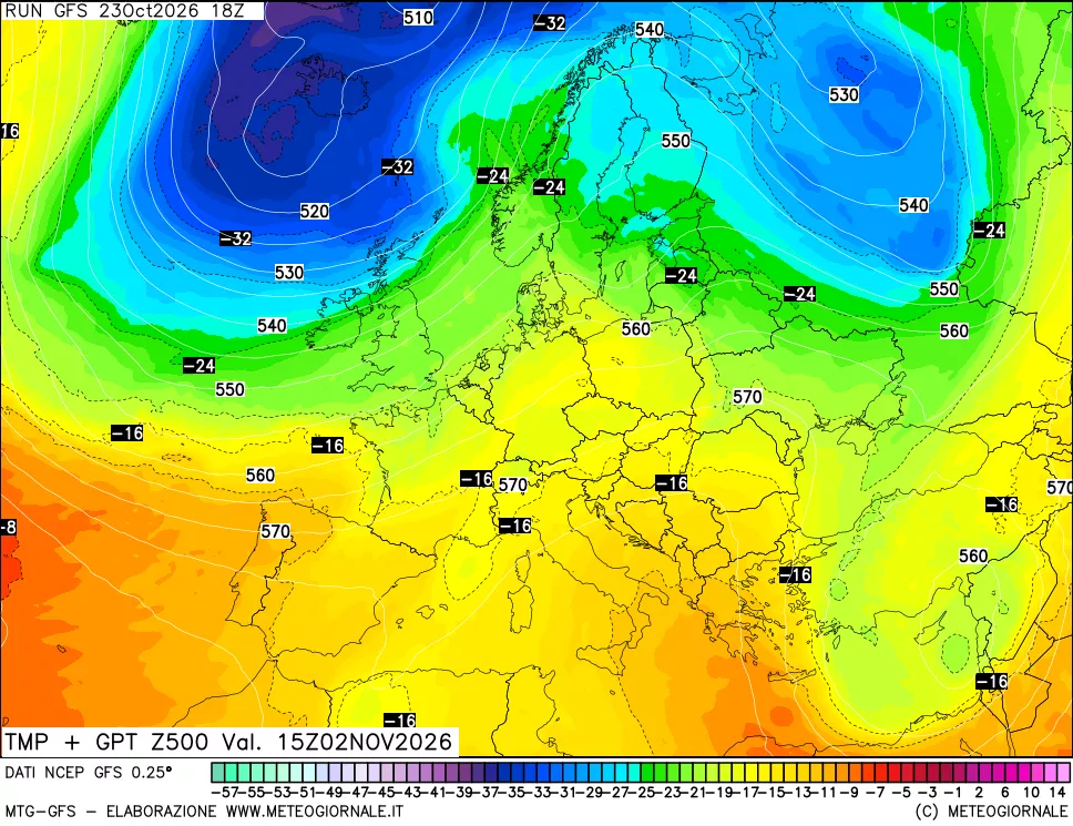 mappa 500 hPa Temp + GPT