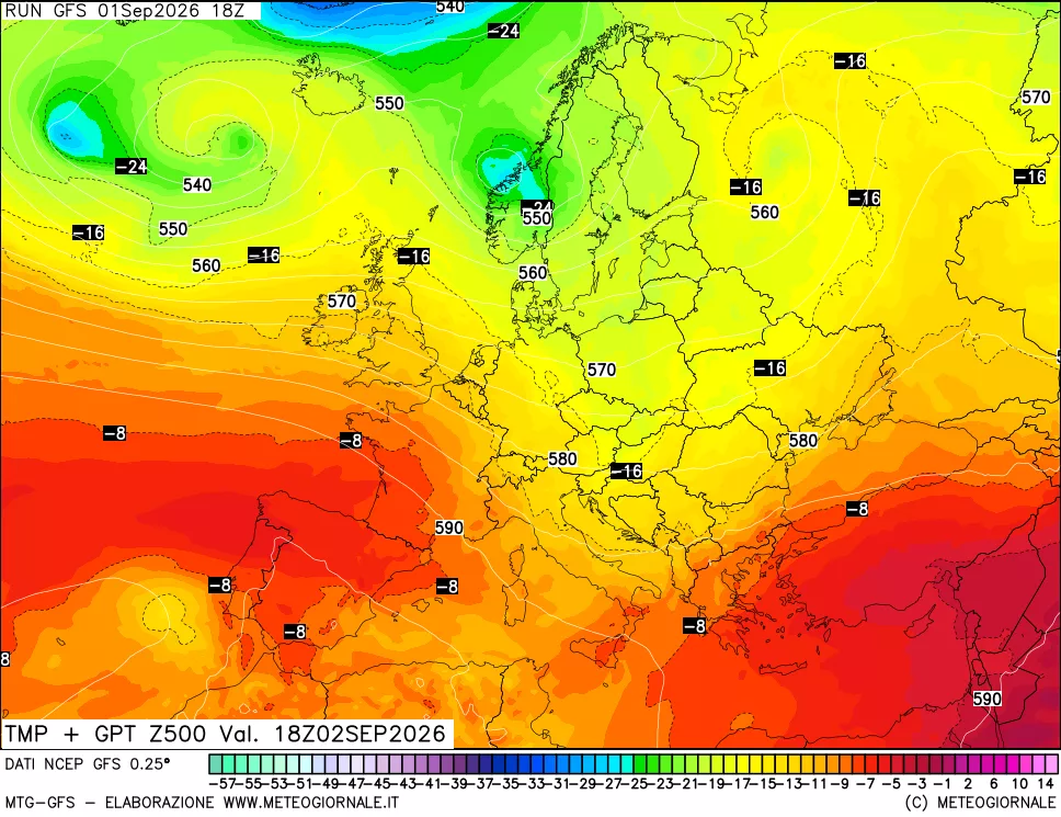 mappa 500 hPa Temp + GPT