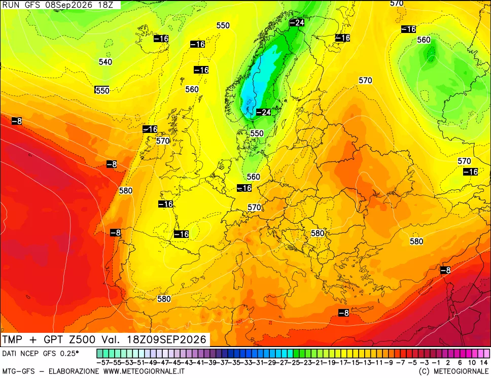 mappa 500 hPa Temp + GPT