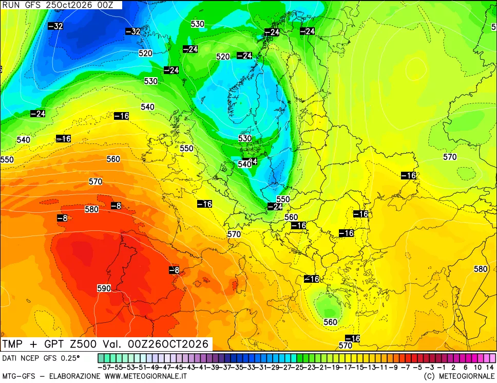 mappa 500 hPa Temp + GPT