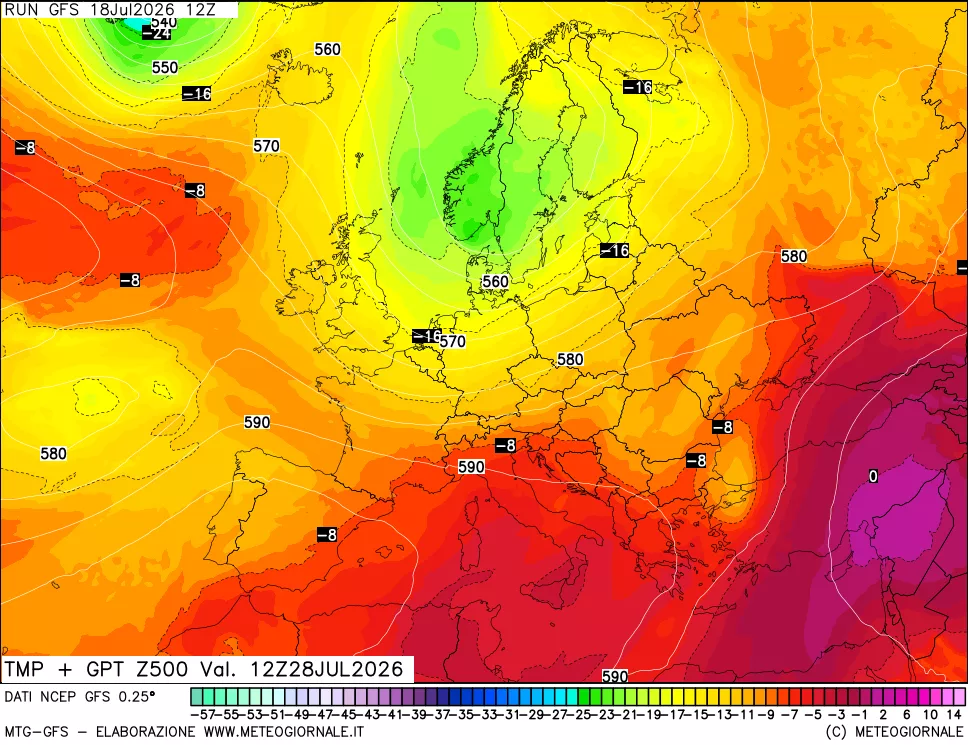 mappa 500 hPa Temp + GPT