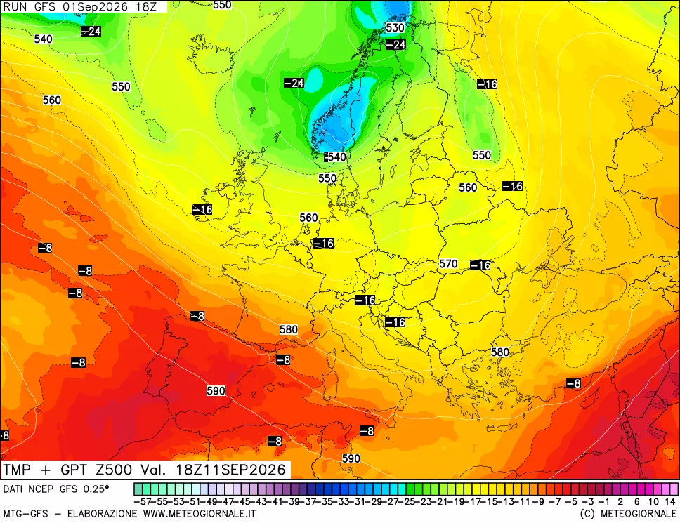 mappa 500 hPa Temp + GPT
