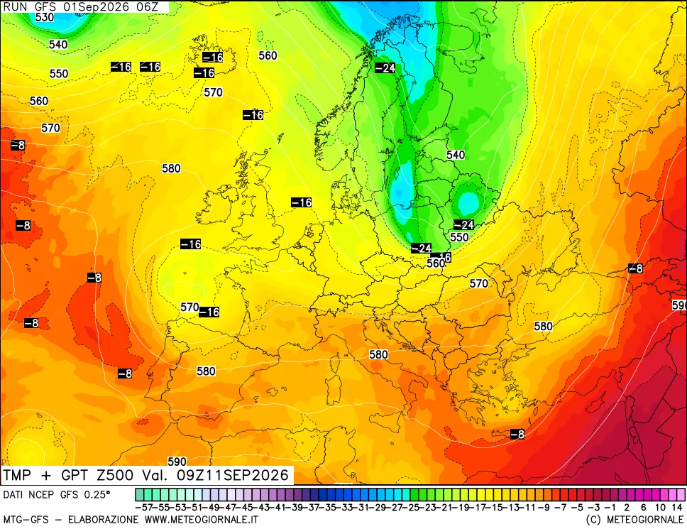mappa 500 hPa Temp + GPT