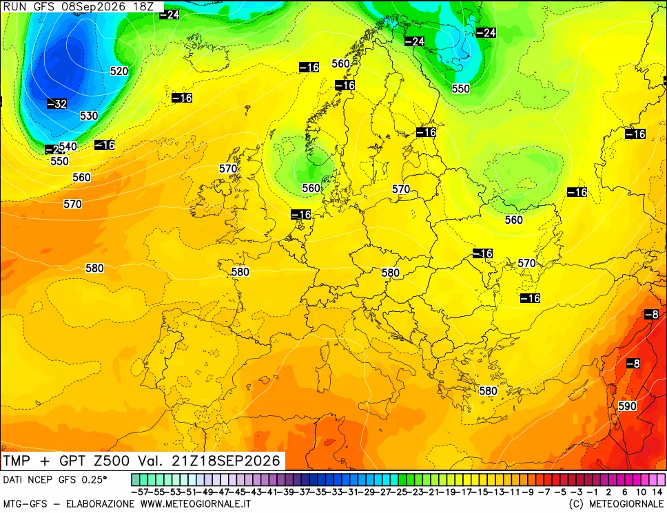 mappa 500 hPa Temp + GPT