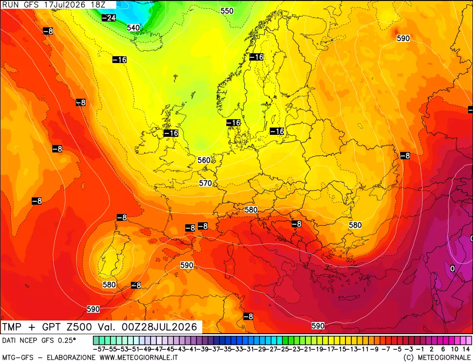 mappa 500 hPa Temp + GPT