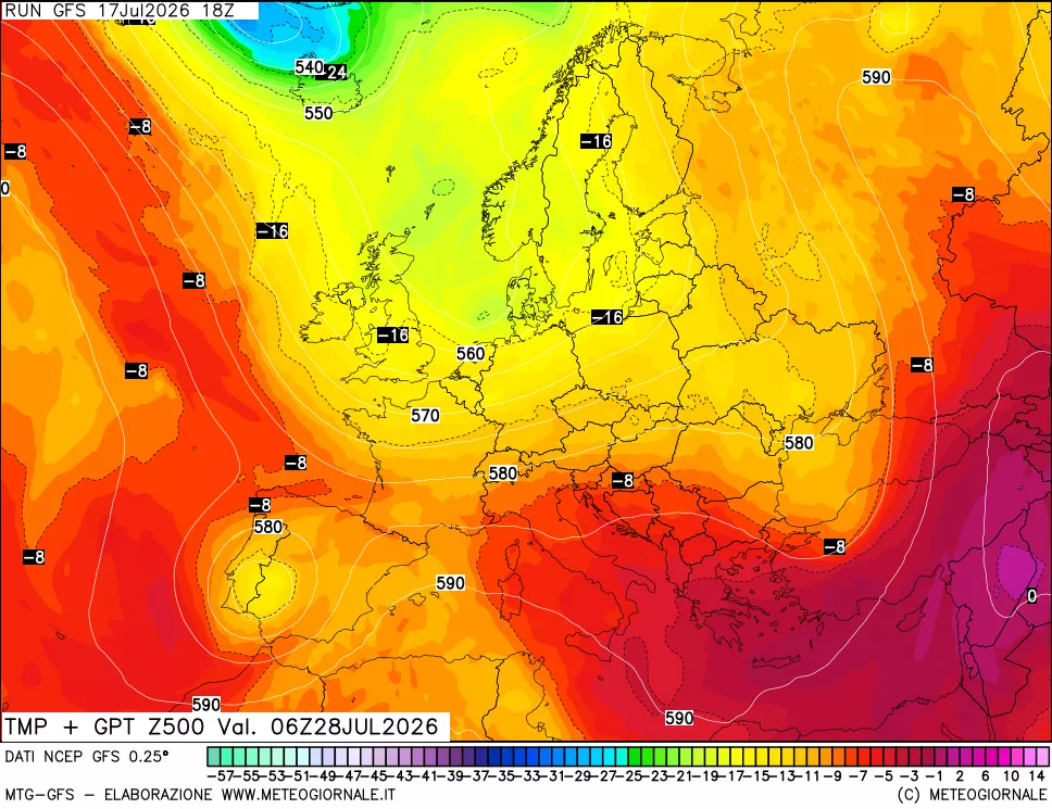 mappa 500 hPa Temp + GPT