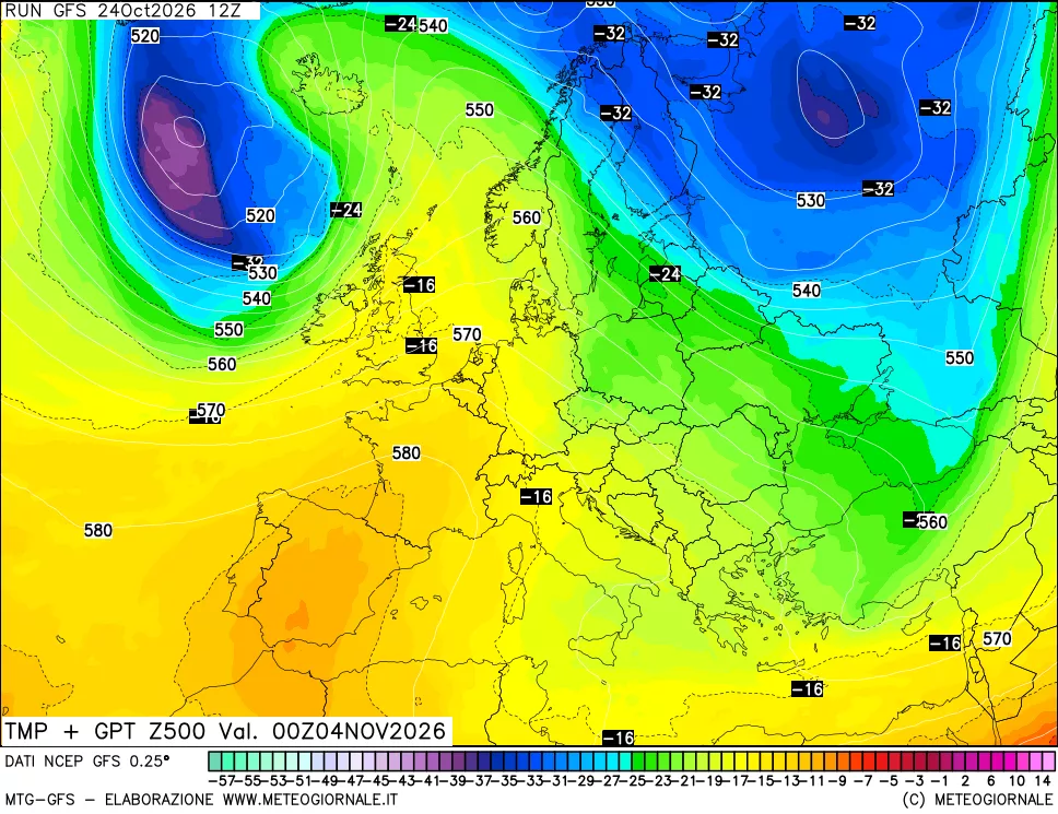 mappa 500 hPa Temp + GPT