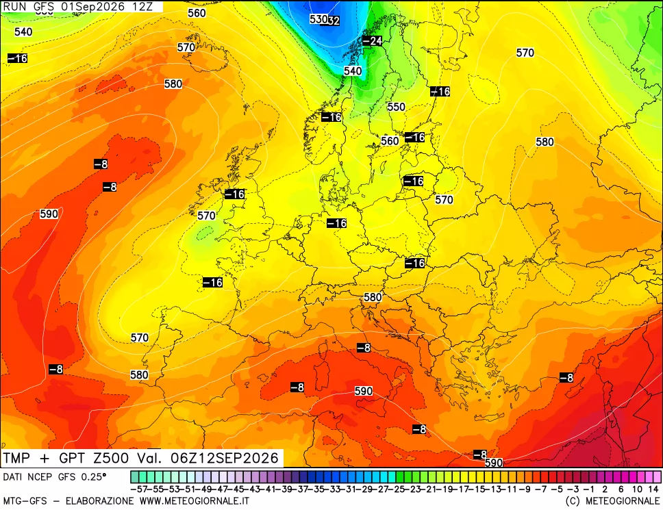 mappa 500 hPa Temp + GPT