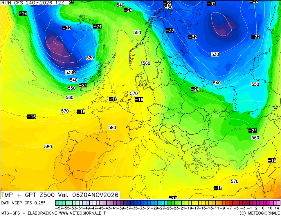 mappa 500 hPa Temp + GPT