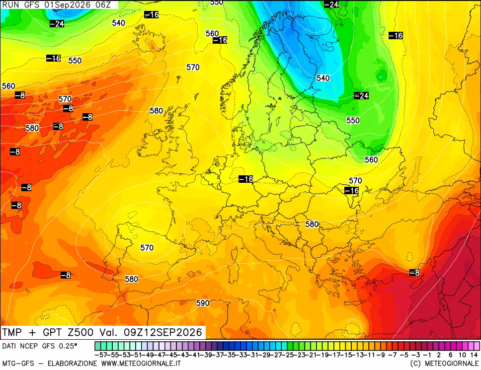 mappa 500 hPa Temp + GPT