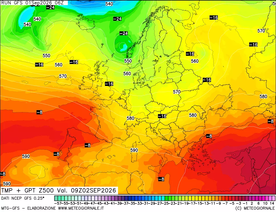 mappa 500 hPa Temp + GPT
