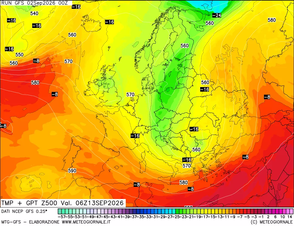 mappa 500 hPa Temp + GPT
