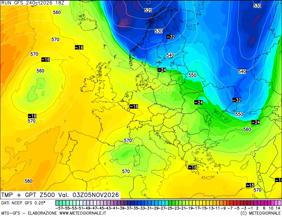 mappa 500 hPa Temp + GPT