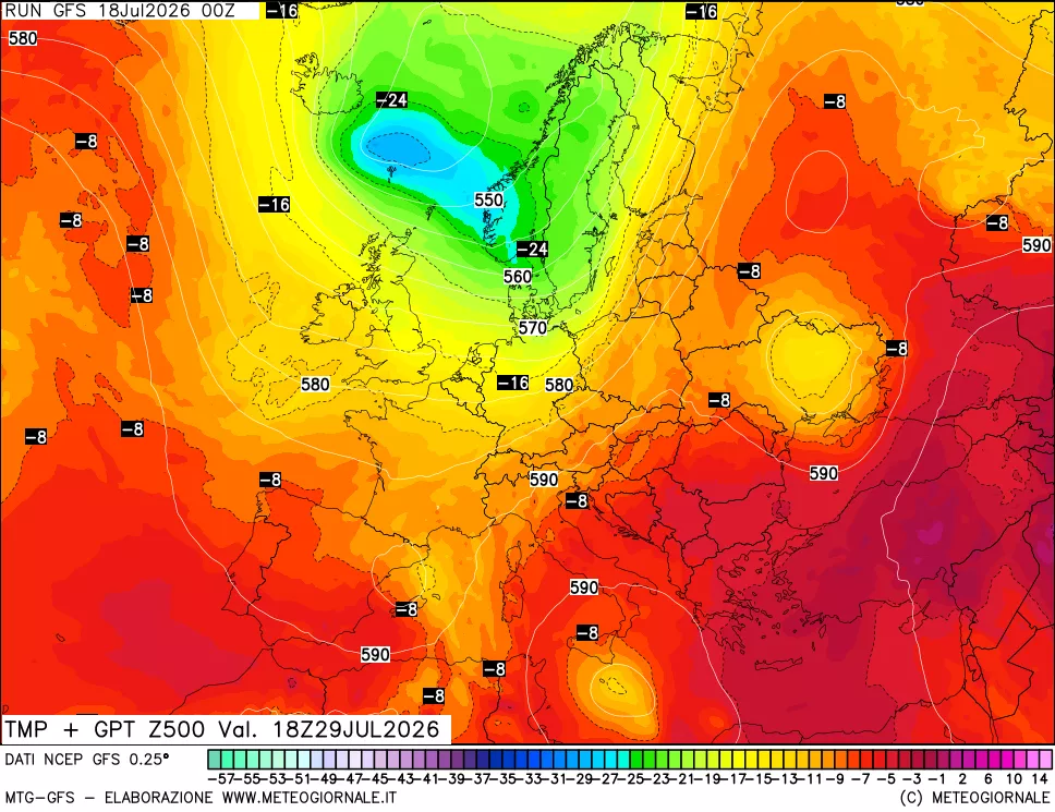 mappa 500 hPa Temp + GPT
