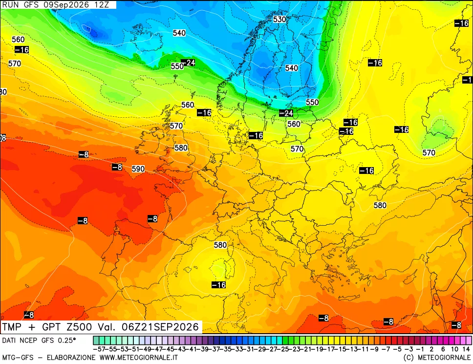 mappa 500 hPa Temp + GPT