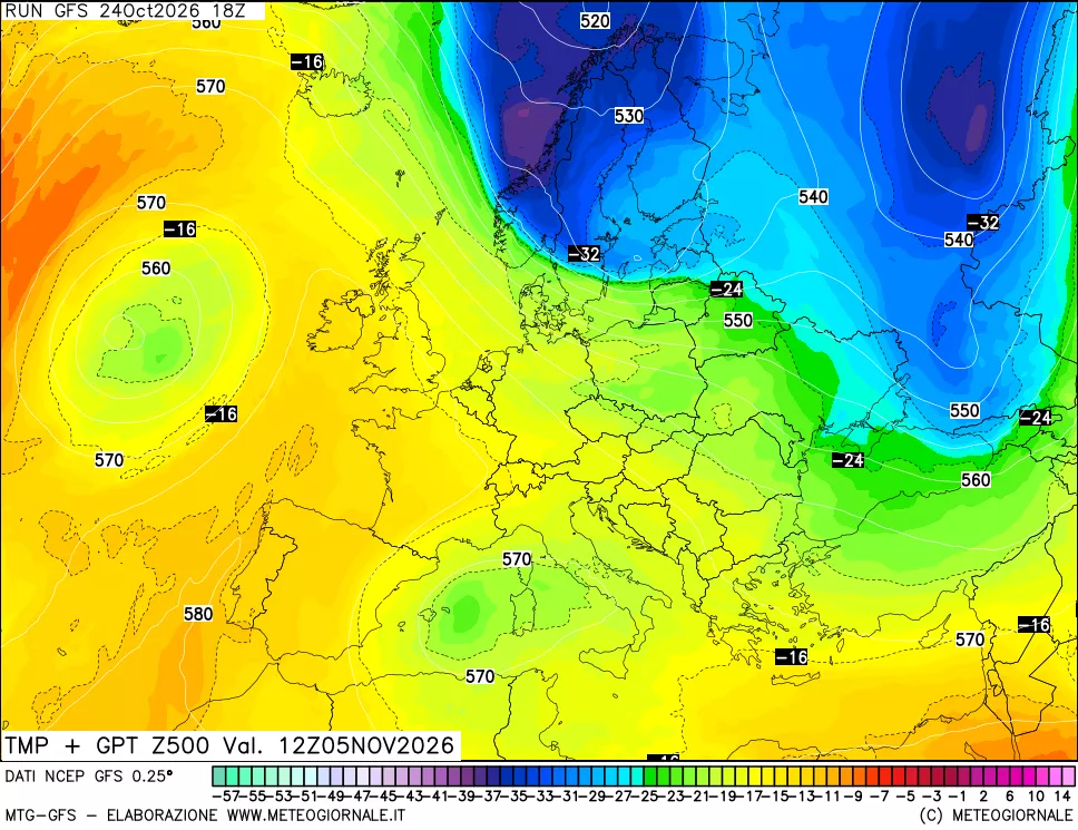 mappa 500 hPa Temp + GPT