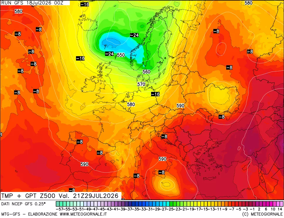 mappa 500 hPa Temp + GPT