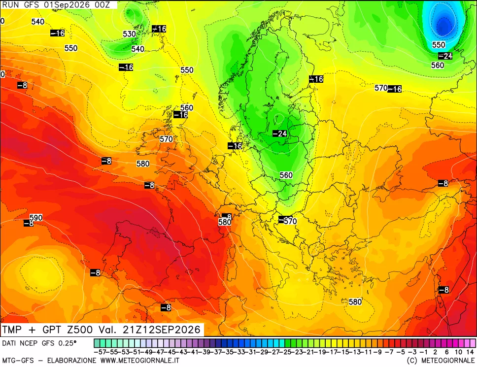 mappa 500 hPa Temp + GPT