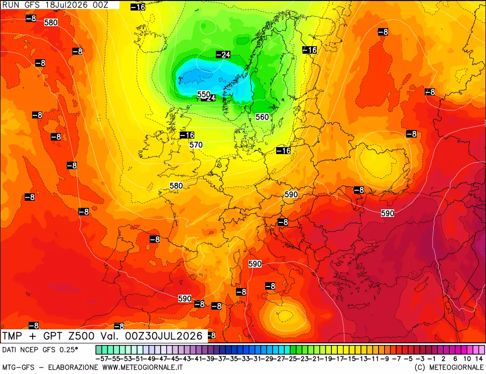 mappa 500 hPa Temp + GPT