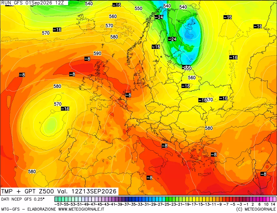 mappa 500 hPa Temp + GPT