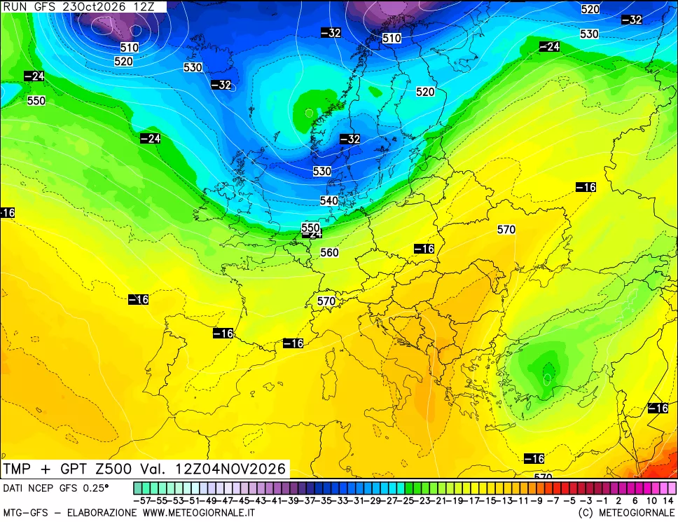 mappa 500 hPa Temp + GPT