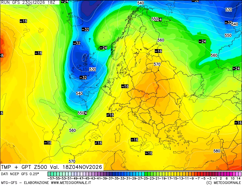 mappa 500 hPa Temp + GPT