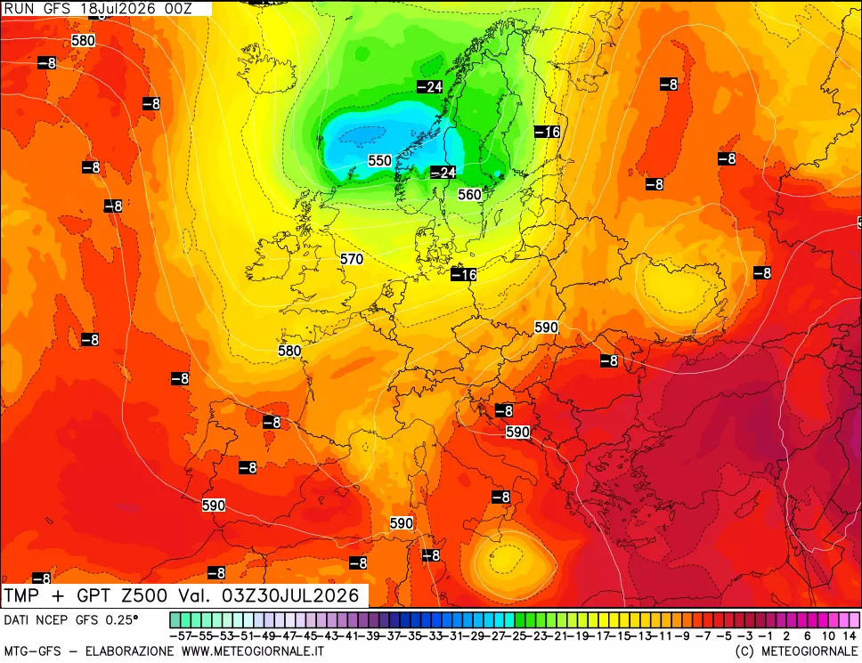mappa 500 hPa Temp + GPT