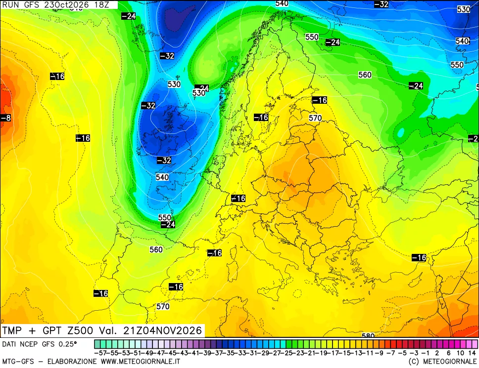 mappa 500 hPa Temp + GPT