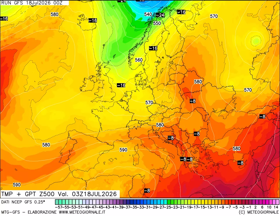 mappa 500 hPa Temp + GPT