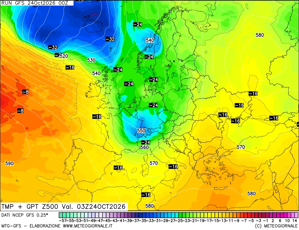 mappa 500 hPa Temp + GPT