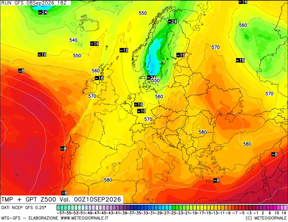 mappa 500 hPa Temp + GPT