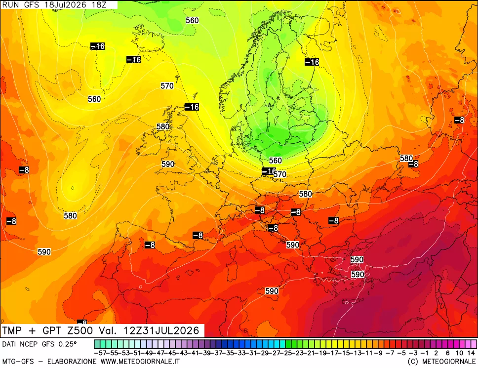 mappa 500 hPa Temp + GPT