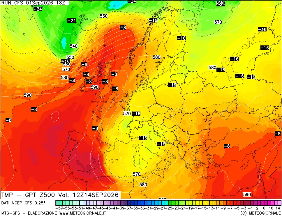mappa 500 hPa Temp + GPT