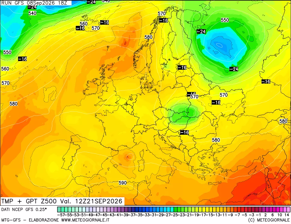 mappa 500 hPa Temp + GPT